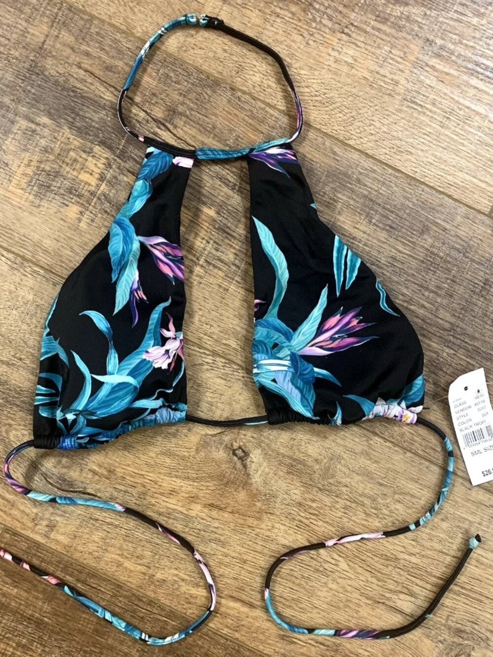 Y2K PacSun Black Tropical Floral HALTER BIKINI TOP Small Beach Surf Skate Pool